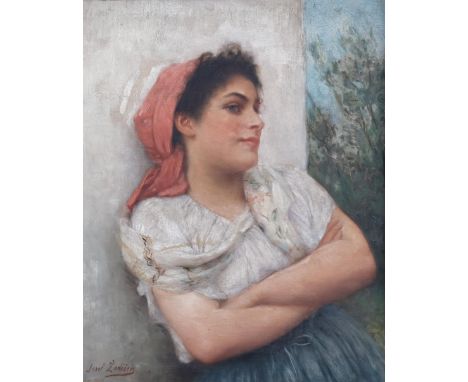 Josef Zenisek (1855 - 1944), portrait of a young woman, oil on canvas, signed, 44cm x 37cm, framedUntouched original conditio