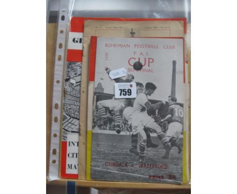 1961 Ireland v. Czechoslovakia Programme, Drumcondra 61-2 v. Nurnberg, 62-3 v. Bayern Munich, 1952 F.A.I Cup semi Dundalk v. 