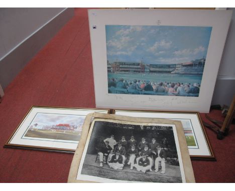 Cricket - Terry Harrison signed coloured prints of Headingley and Scarborough 20 x 40cm. Lords Cricket Ground print by Alan F