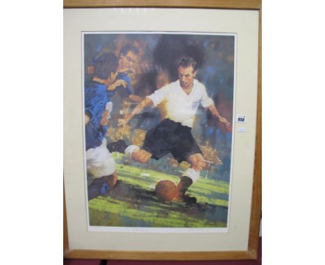 Stanley Matthews Coloured Print, by Michael Dudash, featuring The Wizard of Dribble, ltd edition of 650, 59.5 x 44.5cm, penci
