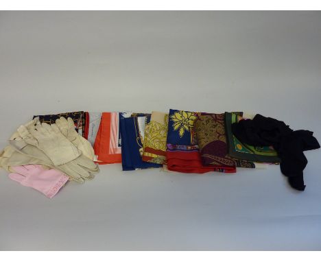 A COLLECTION OF VINTAGE SCARVES, gloves and stockings