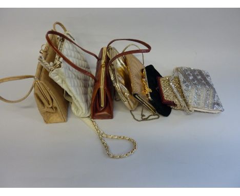 A COLLECTION OF VINTAGE HAND BAGS, to include an ostrich leather purse