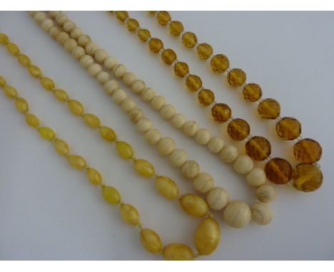 THREE VINTAGE NECKLACES, to include a 1920's ivory beaded graduated necklace, a 1930's beaded necklace together with a 1950's