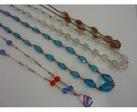 VINTAGE NECKLACES, to include a faceted beaded 1930's chain necklace with a 1950's necklace and two further necklaces