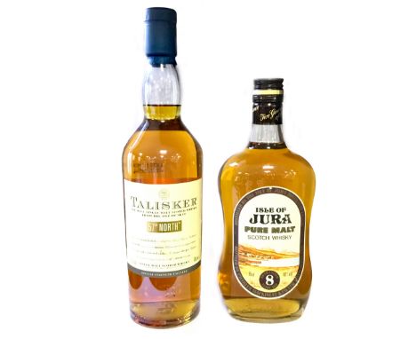 TALISKER 57° NORTH Single Malt Scotch Whisky 70cl, 57% volume, in carton with Talisker scarf. ISLE OF JURA AGED 8 YEARS Singl