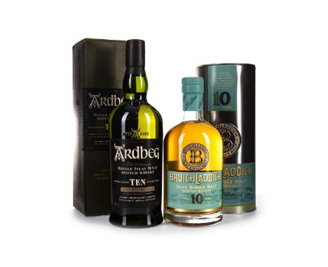 ARDBEG 10 YEARS OLD Single Malt Scotch Whisky 70cl, 46% volume, in carton. BRUICHLADDICH AGED 10 YEARS Single Malt Scotch Whi