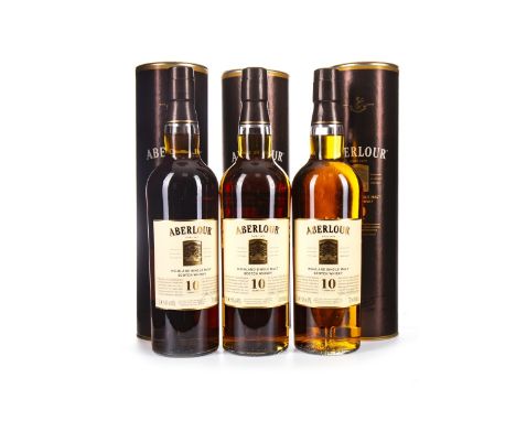 ABERLOUR 10 YEARS OLD (3) Single Malt Scotch Whisky 70cl, 40% volume, in tube. Three bottles.