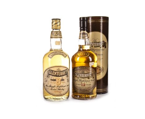 GLENTURRET AGED 12 YEARS Single Malt Scotch Whisky 70cl, 40% volume, in, tube. GLENTURRET AGED 8 YEARS Single Malt Scotch Whi