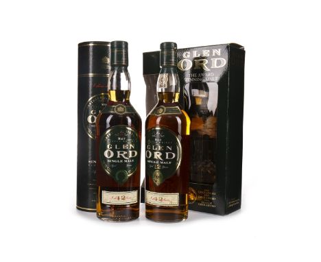 GLEN ORD 12 YEARS OLD (2) Single Malt Scotch Whisky 70cl, 40% volume, one in tube, the other in a gift carton with glass. Two