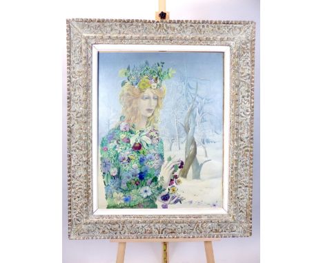 Pierre Jno, portrait oil on canvas ''Primavera in a Winter Landscape'', titled, signed and dated '41, 80 x 64cm.