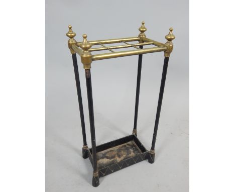 Early 20th century tubular brass and cast iron six division stick stand 62 cm H 