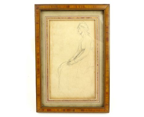 Attributed to George Romney (1734-1802), pencil sketch of a seated lady, on wove paper, pencil attribution verso along with o