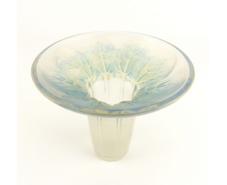 Rene Lalique Violettes frosted opalescent glass vase, designed 1921, the everted rim moulded with a band of African Violet le