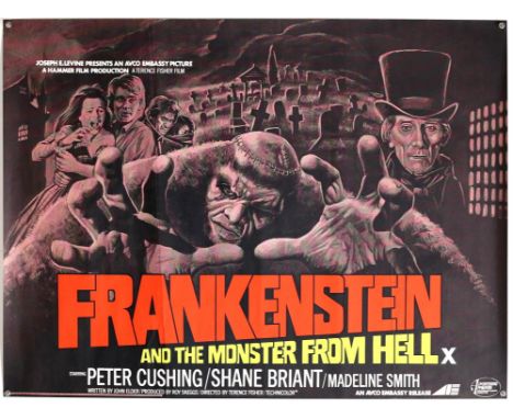 Frankenstein and the Monster from Hell (1973) British Quad film poster, Hammer Horror, tri-folded, 30 x 40 inches. Condition 