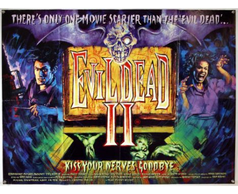 Evil Dead II (1987) British Quad film poster, artwork by Graham Humphreys, Palace Pictures, folded, 30 x 40 inches. 