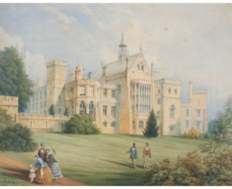 Rawlins (Thomas J., fl.1837-1860) View of front of Alton Towers, Staffordshire,&nbsp;point of the brush, watercolour, heighte