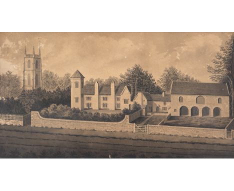 English School (T.G.R, circa 1840s) Court House Farm and St Peter&rsquo;s Church, Portishead, Somerset, point of the brush, m