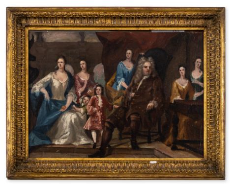 Highmore (Joseph, 1692-1780) Study for a family group portrait, oil on board or thick paper, inscribed on reverse 'Sketch of 