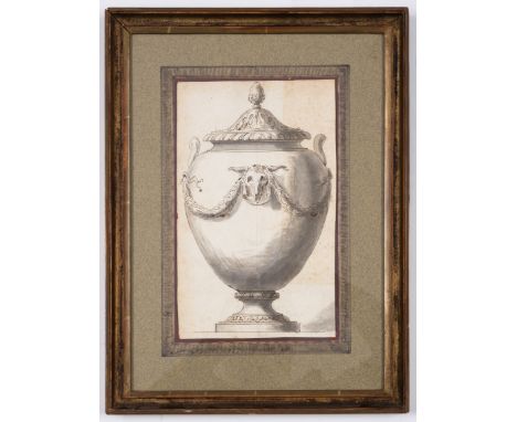 Harwood (Francis, c.1727-1783) Design for an urn, from the sculptor's time in Rome,&nbsp;pen and brown ink, grey wash, pencil