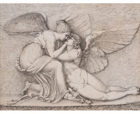 *** Please note, this drawing is sold unframed.  Deare (John, 1759-1798) Design for a relief of Cupid and Psyche, pen and bla