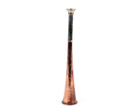 A copper and nickel hunting horn, stamped with a makers mark for 'Kohler & Son, Makers (from Covent Garden), 185 Piccadilly, 