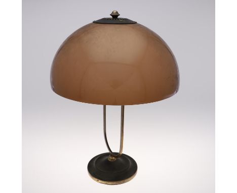 The lamp with a U-shape stem and circular base, and with a dome shaped shade. 54cms high overall. ** Switch missing, metalwor