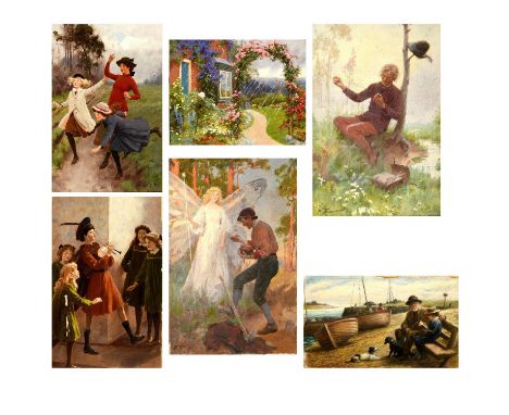 Six, four signed or initialled, three with title in margin, oil on card, unframed 21.5 x 14.5cm or smaller (6) Provenance: Fo