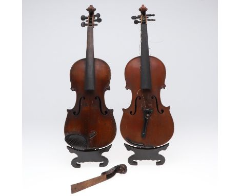 Including a Dresden 'Copy of Nichlaus Amati, Fecit Dresdae fil Anno' violin with two piece back (58.5cms long, 35.5cms to bas