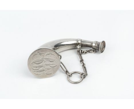 A LATE VICTORIAN SILVER NOVELTY VINAIGRETTE AND SCENT BOTTLE in the form of a bugle, by Sampson Mordan & Co, London 1872, 7.5