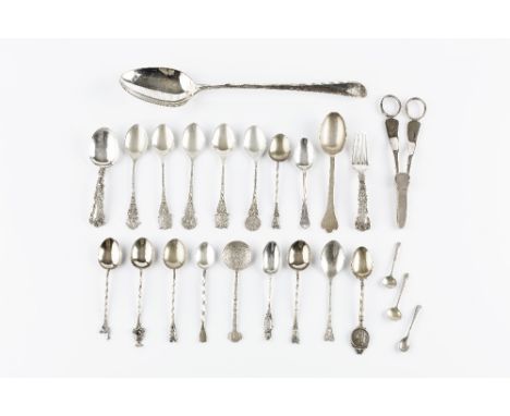A GEORGE III SILVER BEADED GRAVY SPOON, by George Smith III, London 1784, a pair of silver grape scissors, Sheffield 1971, an
