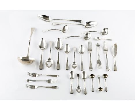 A SERVICE OF GEORGE III SILVER OLD ENGLISH PATTERN FLATWARE, by Richard Crossley &amp; George Smith IV, London 1807-1810, com