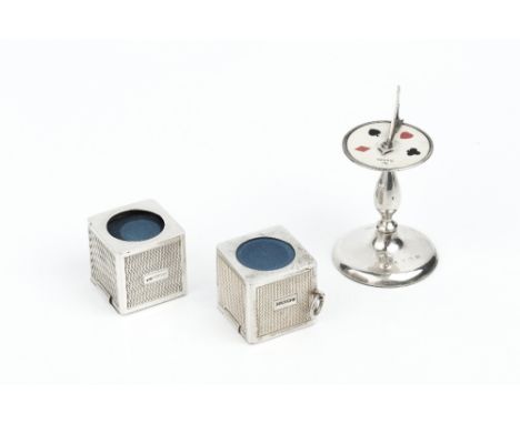 AN EDWARDIAN SILVER NOVELTY TRUMPS MARKER, in the form of a sundial, on baluster column and circular base, by M Bros, Birming
