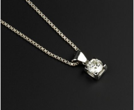 A DIAMOND SINGLE STONE PENDANT, the round brilliant-cut diamond in square four claw setting, white precious metal mounted, st