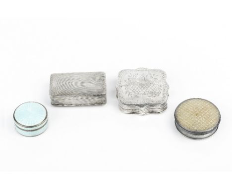 A 19TH CENTURY DUTCH SILVER BOX, of shaped square outline, engraved with a basket of flowers, 5cm wide; a Continental silver 