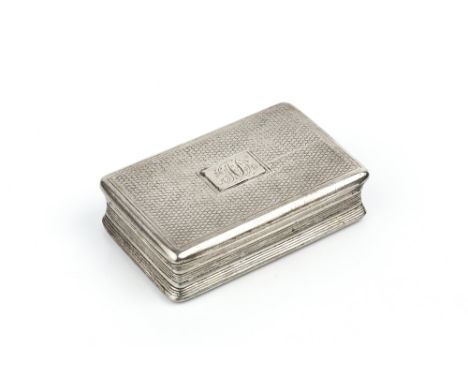 A GEORGE III SILVER RECTANGULAR SNUFF BOX, with engine turned decoration and reeded sides, by Matthew Linwood, Birmingham 181