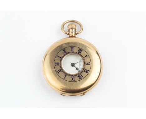 A 9CT GOLD HALF HUNTER POCKET WATCH, the circular white dial with Roman numerals and subsidiary seconds dial, signed Coventry