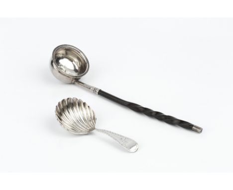 A GEORGE IV SILVER SMALL TODDY LADLE, with reeded border and whalebone twist handle, by Solomon Rayes, London 1821, 17cm long