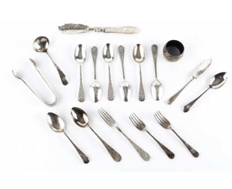 A SET OF SIX LATE VICTORIAN SILVER OLD ENGLISH PATTERN TEASPOONS, engraved with foliage, by Wakely &amp; Wheeler, London 1896