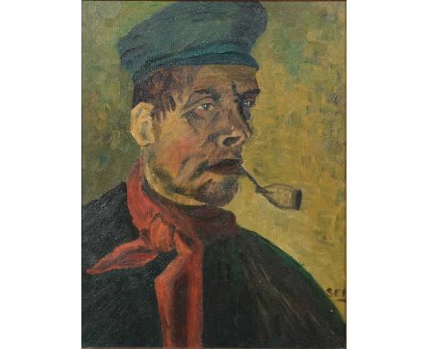 Bernice Hermon, Three figures, signed and dated '61, mixed media, 39x29cm; SEP, French sailor, smoking a pipe, oil on board; 