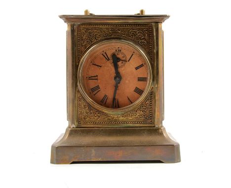 German brass musical alarm carriage clock, early 20th century, defective, case 25cm high.