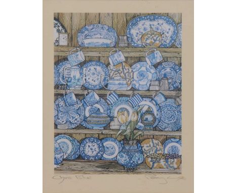 Penny Cox, Blue China, signed, colour print; and three reproductive prints after Cecil Aldin.
