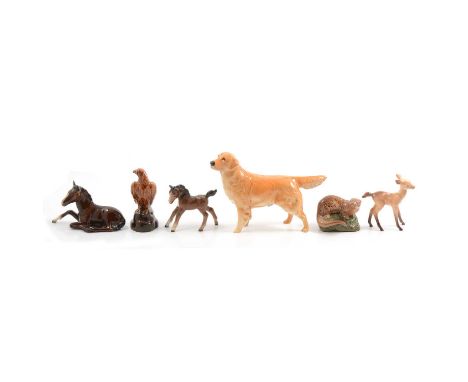 Collection of ceramic animal and bird figurines, including Beswick, Wade, Royal Copenhagen, Beneagles, etc.