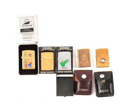 Zippo cigarette lighters, five including Fifa World Cup France 98; Tenerife Isla Bonita; Harley Davidson; Harley Davidson 195
