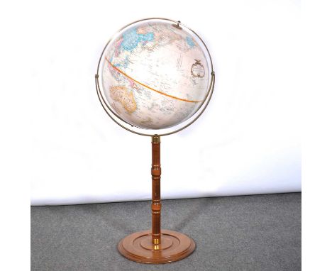 Brass mounted 16" terrestrial globe, by Replogle Globes Inc, World Classic Series, stained wood stand, overall height 90cm.