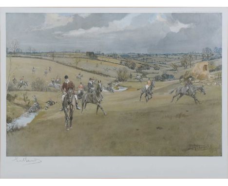 After Lionel Edwards, The Chase, a hunting landscape, signed, colour print, 32x49cm; and another sporting print.