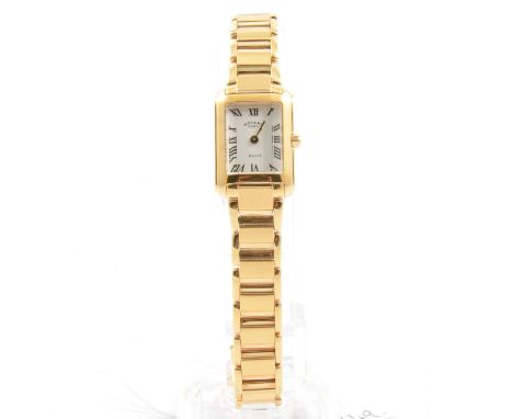 Rotary - a lady's Elite gold-plated bracelet wrist watch, rectangular roman numeral white 12mm dial with bevelled glass, in a