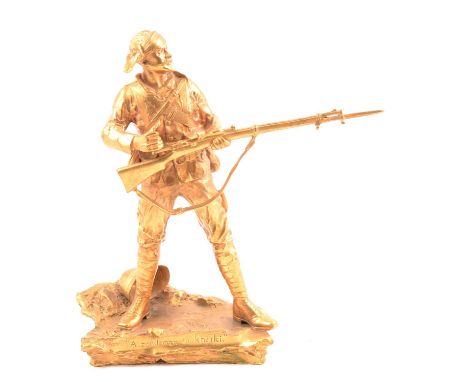 After Richard Caton Woodville, A Gentleman in Khaki, gilt bronze sculpture of a Boer War soldier, produced for Mappin &amp; W