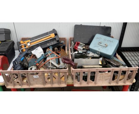 2 trays of assorted tools including drills, saws &amp; tile cutter - All working COLLECT ONLY