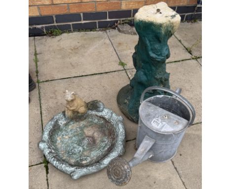 A squirrel design tree trunk bird bath &amp; metal watering can COLLECT ONLY 