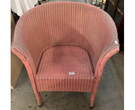 A pink painted Lloyd Loom style conservatory armchair COLLECT ONLY 